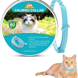 Collier Apaisant pour Chats, Collier Apaisant Réglable pour Chat, Collier Calmant Aux Phéromones pour Chat et Chaton Bleu, Collier Anti-Stress Imperméable à l’eau, à Effet Calmant Naturel et Durable