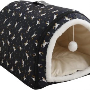 Cozy Cat Bed Cave, Cat Bed for Kittens and Small Pets, Kitten Bed Hideout House with Removable Mattress for Kittens (Navy Blue, 18″×13″×13″)